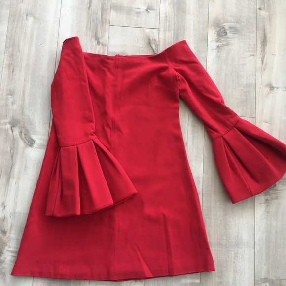 ALEXIS red off the shoulder crepe cocktail dress - Picture 5 of 15